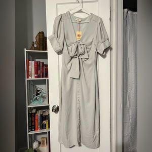 Light Blue Midi Dress with Puff Sleeves